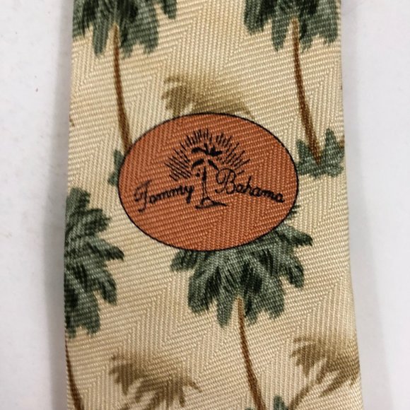 Tommy Bahama Mens Necktie 100% Silk Palm Trees Print Green Cream 4.25"x60" - Picture 5 of 7